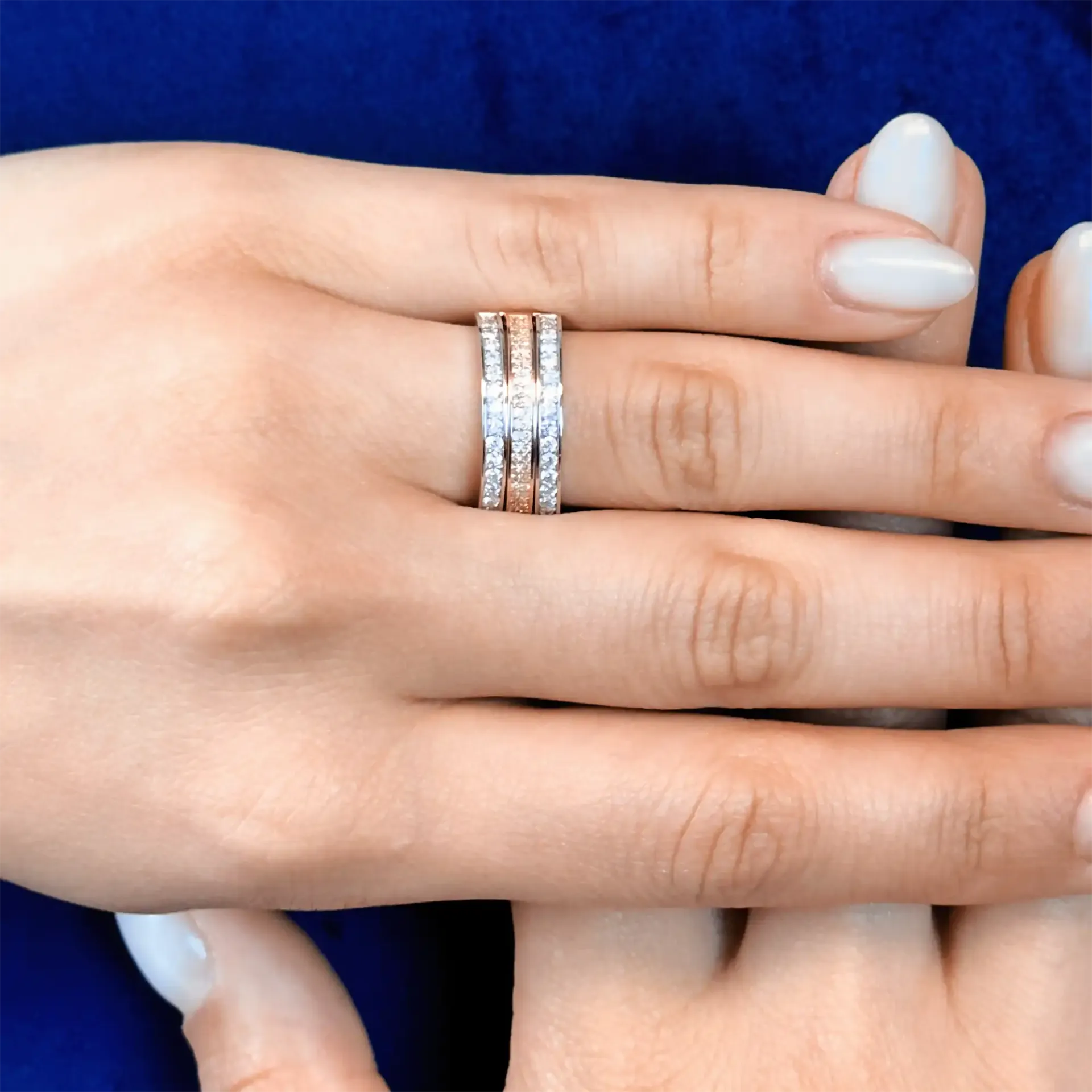 14 Ayar Üç Sıra Rose Pırlanta Yüzük