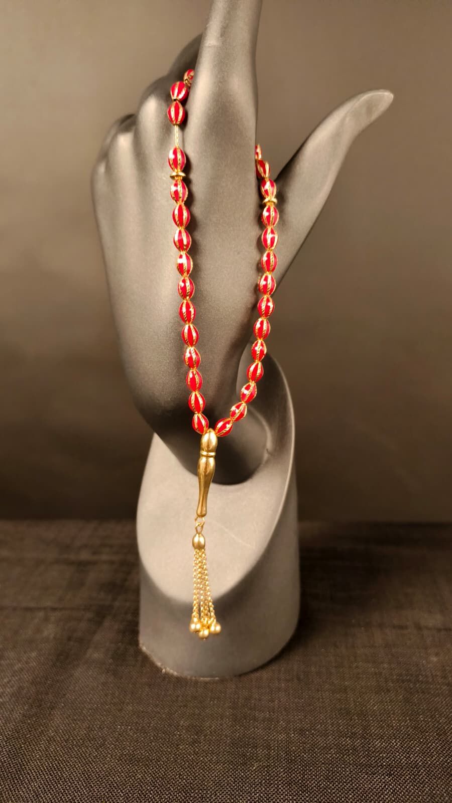 14 Ayar Kırmızı Mine İşlemeli Özel Tasarım Tesbih