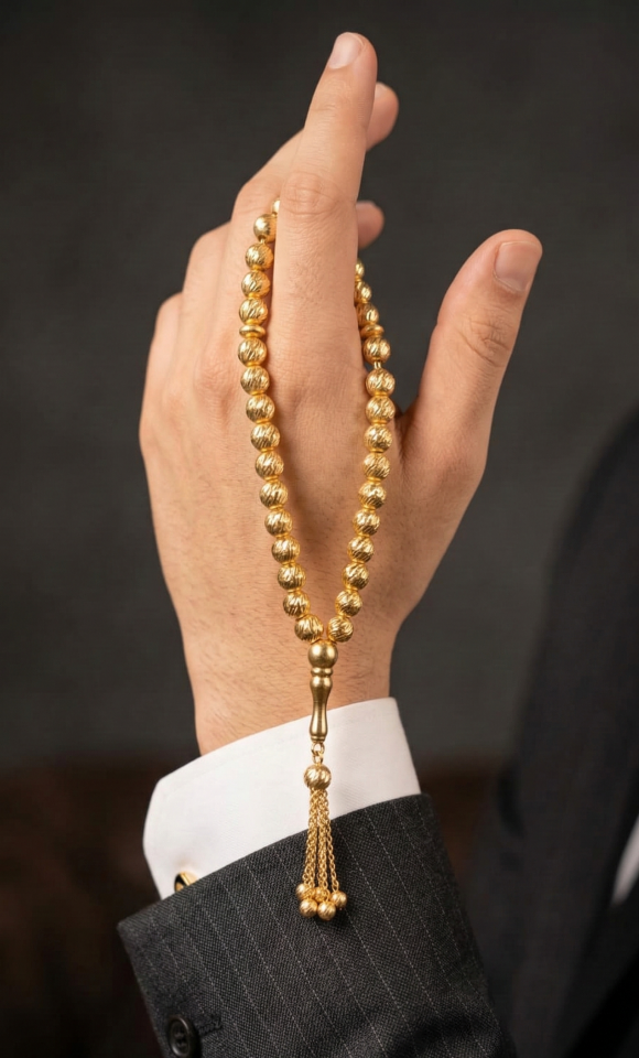 14 Ayar Altın Kalem İşçilikli Küre Kesim Tesbih