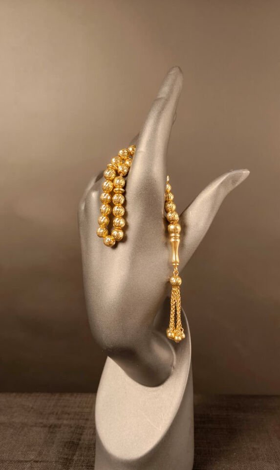 14 Ayar Altın Kalem İşçilikli Küre Kesim Tesbih