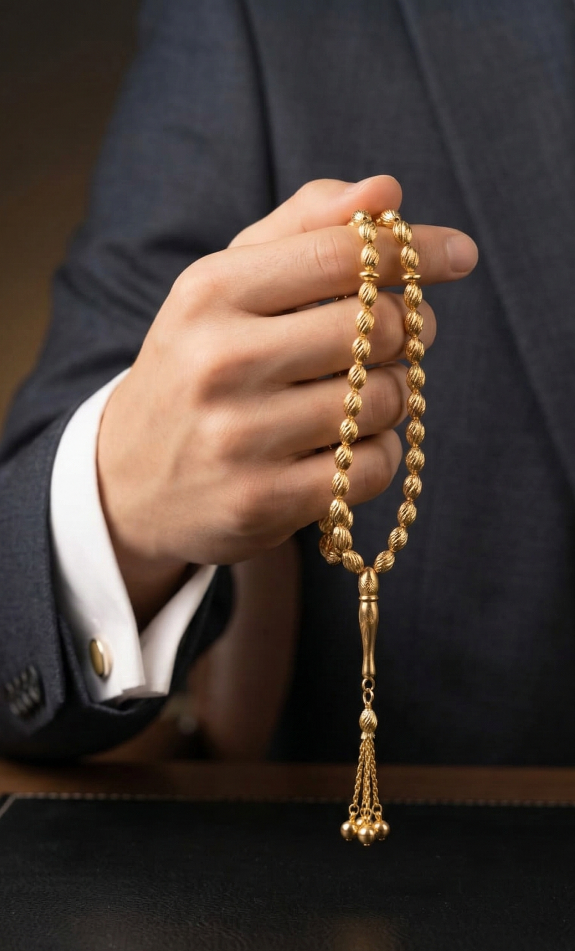 14 Ayar Altın Arpa Model Kalem İşlemeli Tesbih