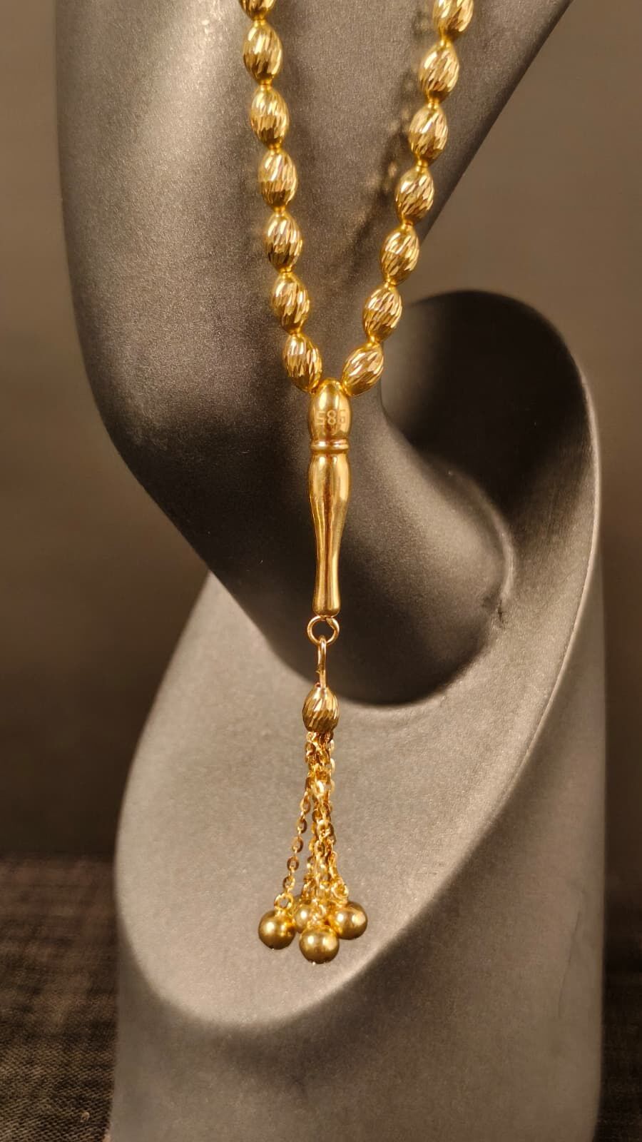 14 Ayar Altın Arpa Model Kalem İşlemeli Tesbih