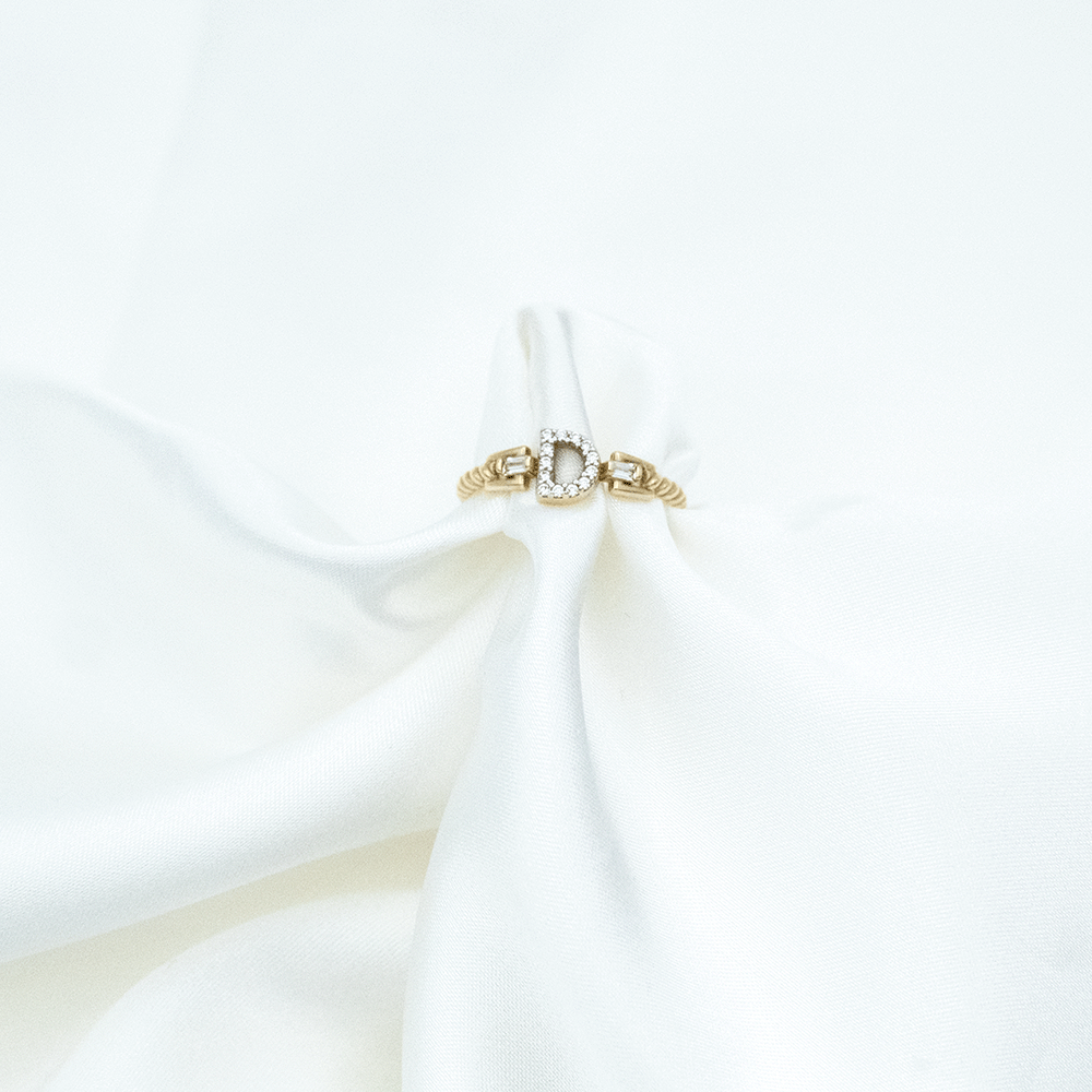 14 Ayar Taşlı D Harfli Altın Yüzük