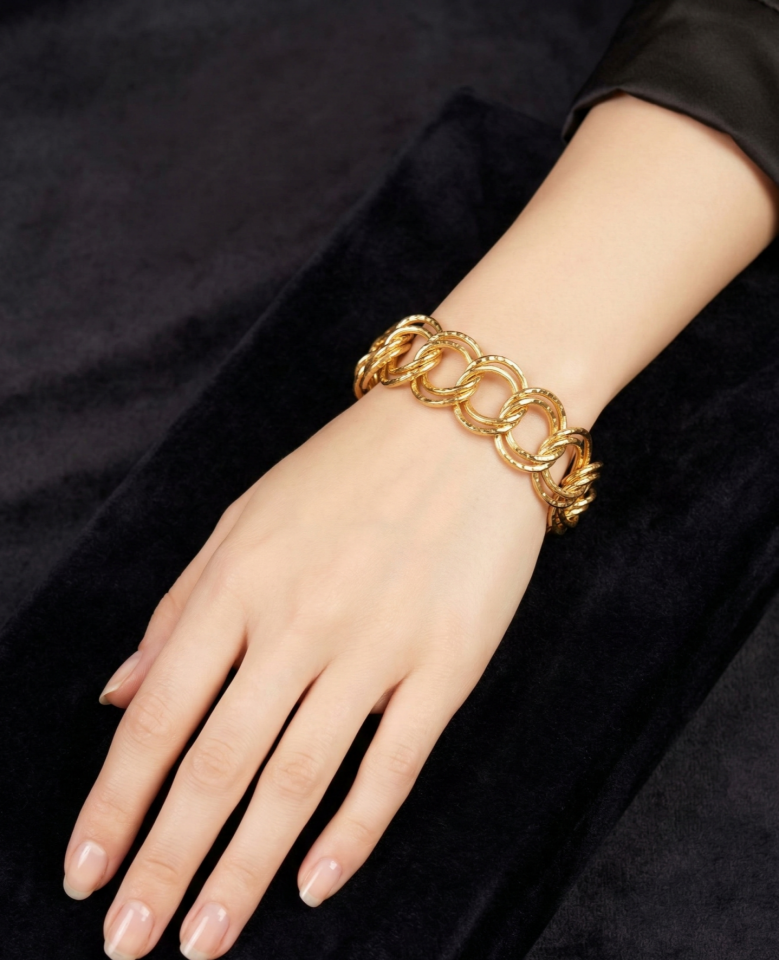 14 Ayar Geniş Halkalı Dokulu Altın Samanyolu Bileklik