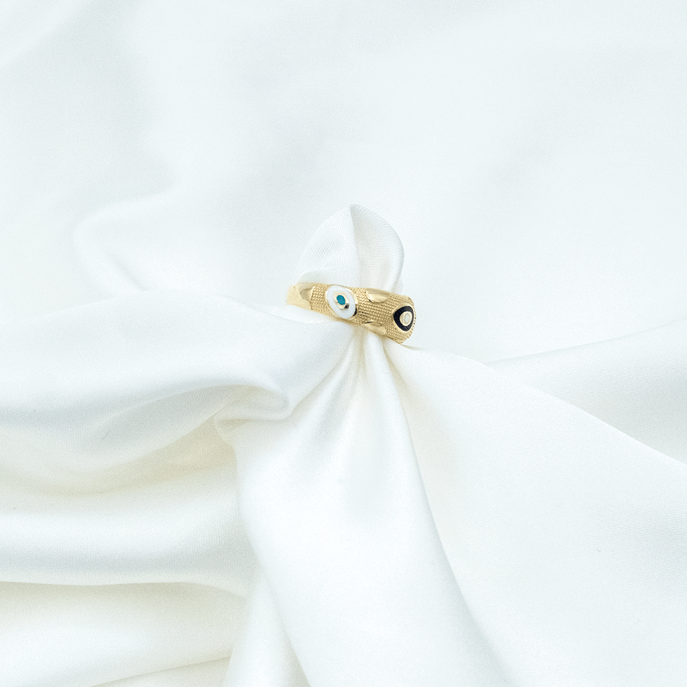 14 Ayar Nokta Desenli Renkli Altın Yüzük