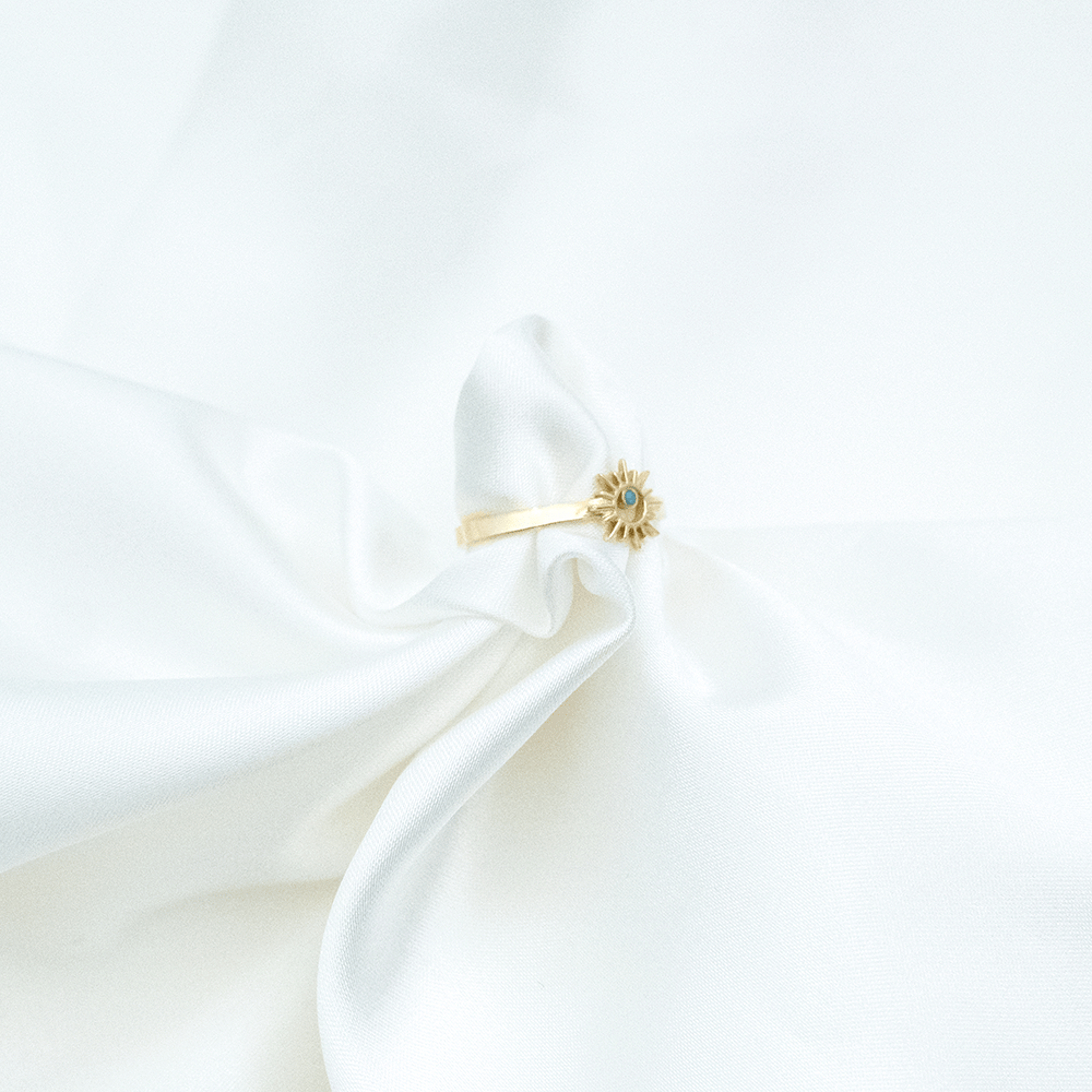 14 Ayar Güneş Detaylı Altın Yüzük