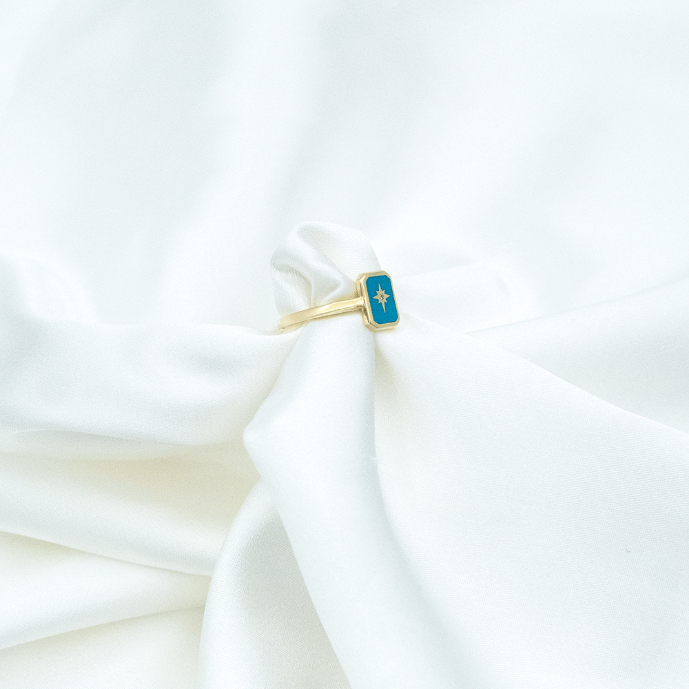 14 Ayar Kare Kuzey Yıldızı Altın Yüzük