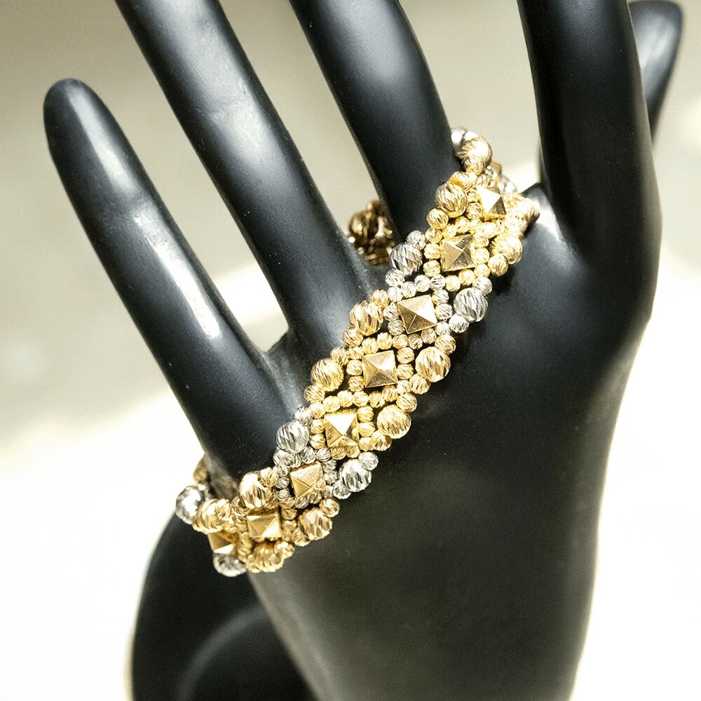 14 Ayar Dorika Detaylı Sıra Renkli Altın Bileklik