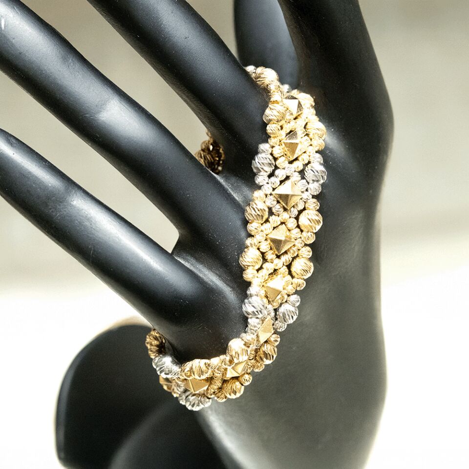 14 Ayar Dorika Detaylı Sıra Renkli Altın Bileklik