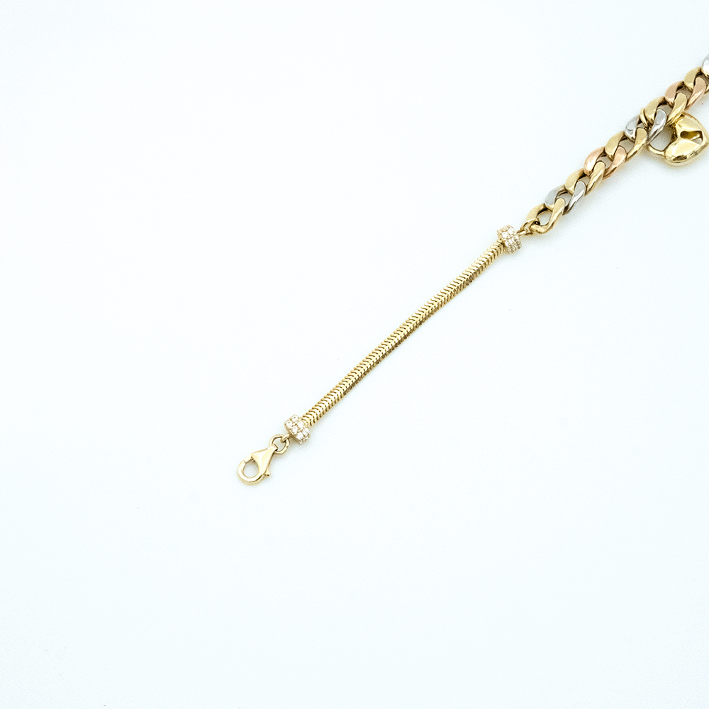 14 Ayar Kilit Detaylı Renkli Zincir Altın Bileklik