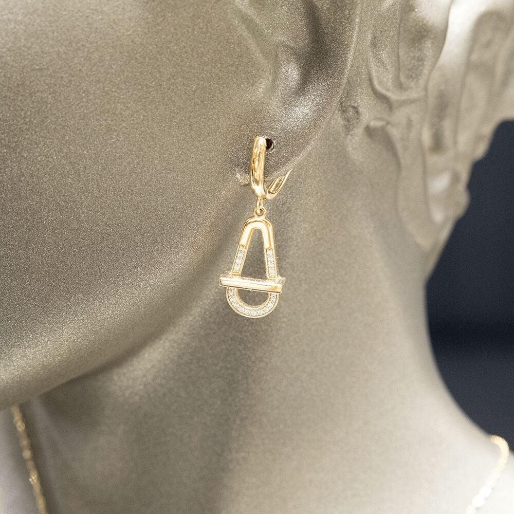 14 Ayar Taşlı Detaylı Zincir Altın Küpe