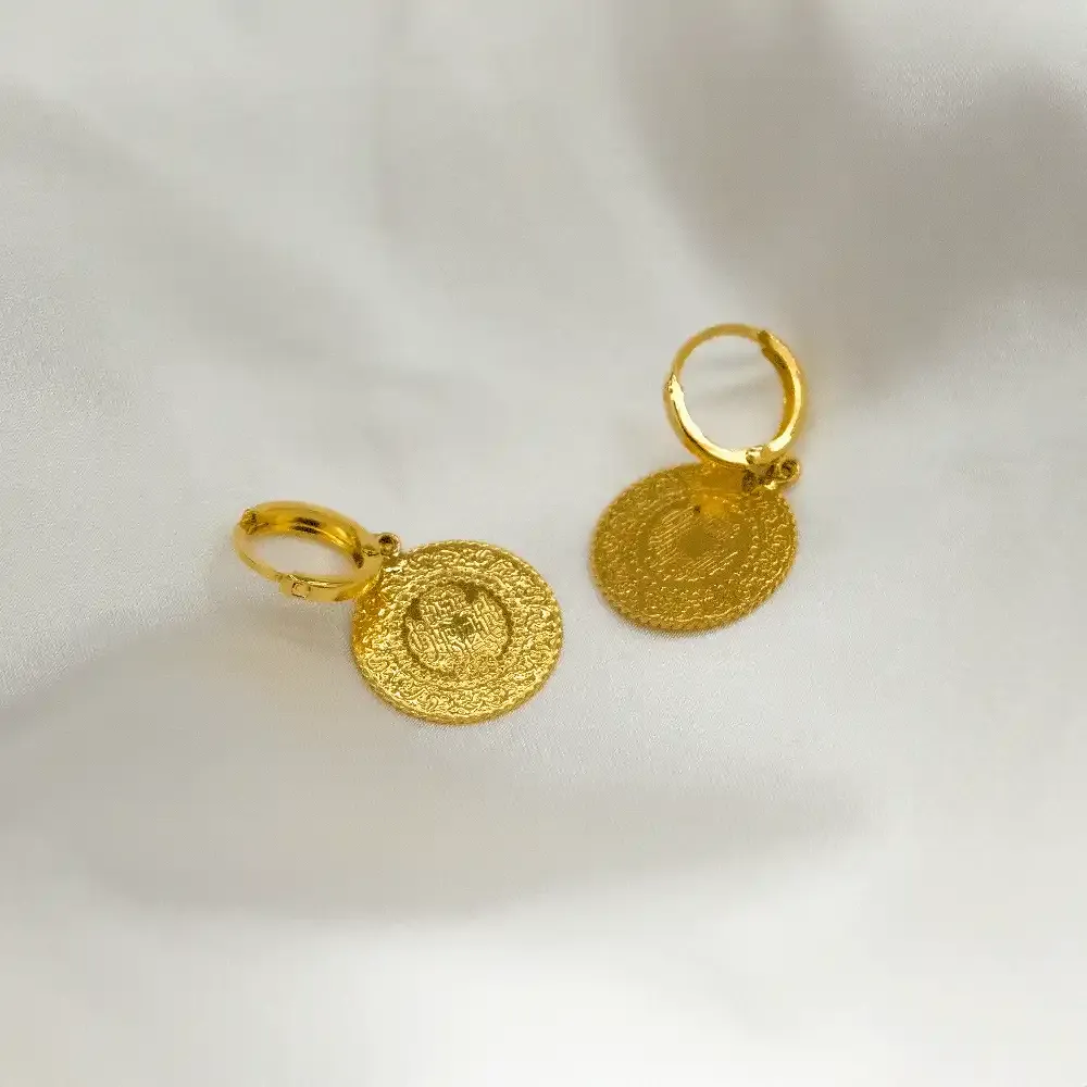 14 Ayar Çeyrek Liralı Altın Küpe