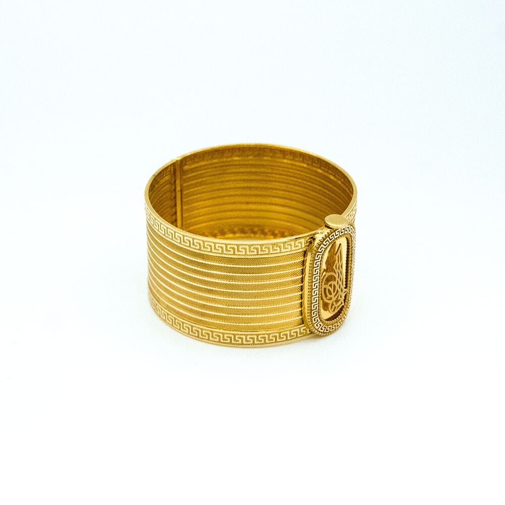 14 Ayar Zarif İşlemeli Kelepçe Altın Bileklik