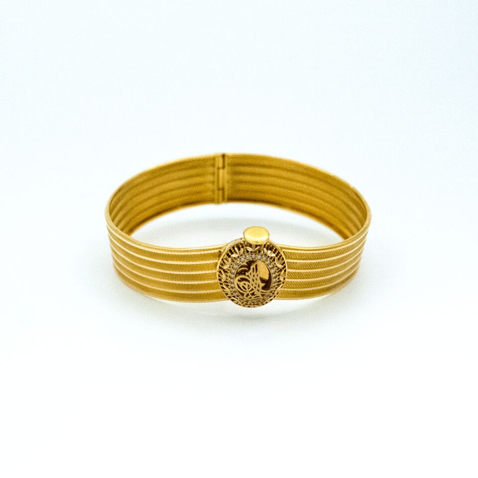 14 Ayar Motif Esintisi Kelepçe Altın Bileklik