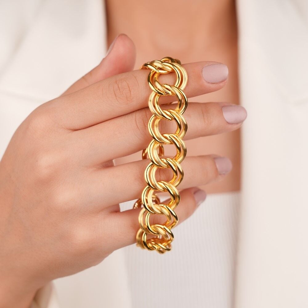 14 Ayar İki Halkalı Biri Kurşun Kalem İzli Samanyolu Altın Bileklik