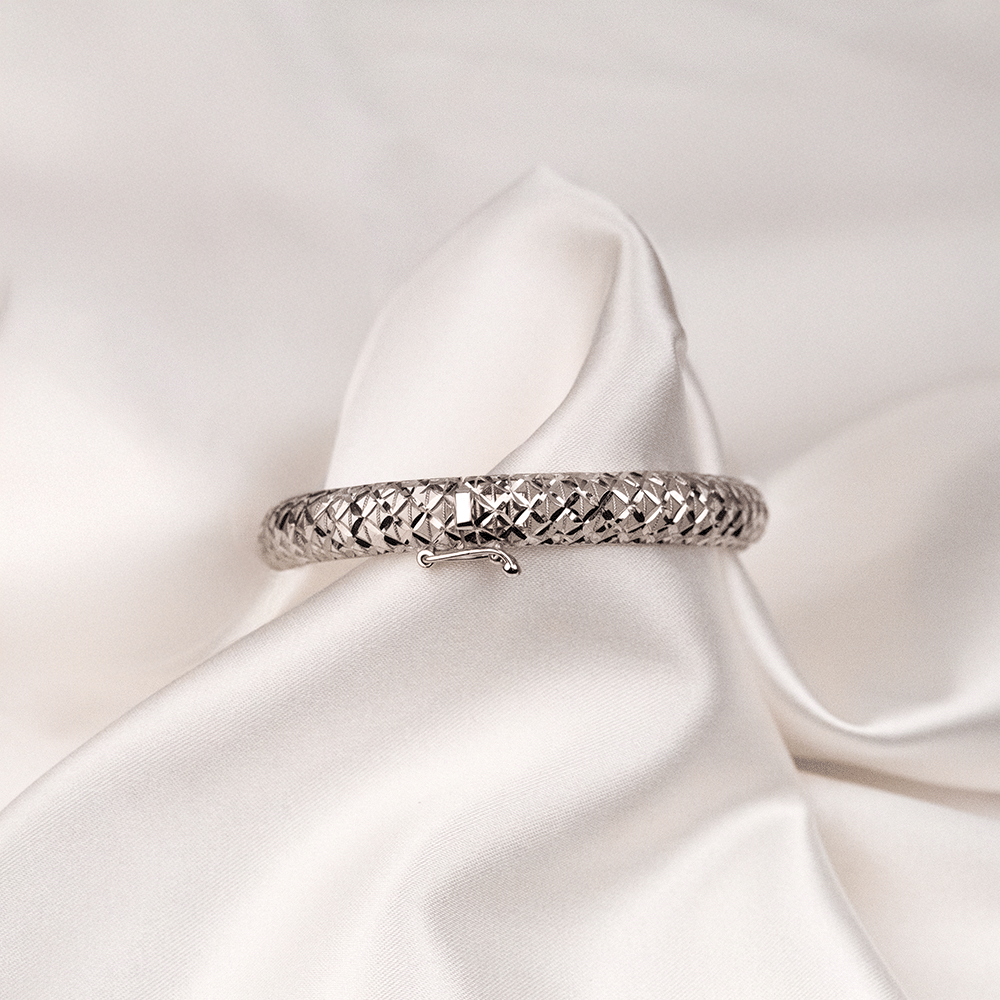 14 Ayar Kare Desenli Beyaz Altın Bileklik