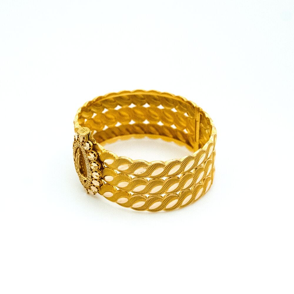 14 Ayar Hüzme Dokusu Kelepçe Altın Bileklik