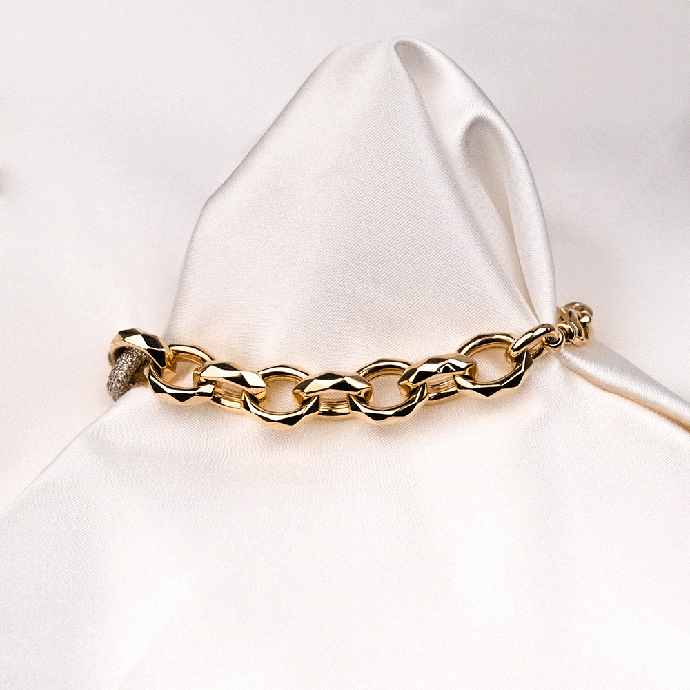 14 Ayar Sekizgen Zincirli Taşlı Altın Bileklik