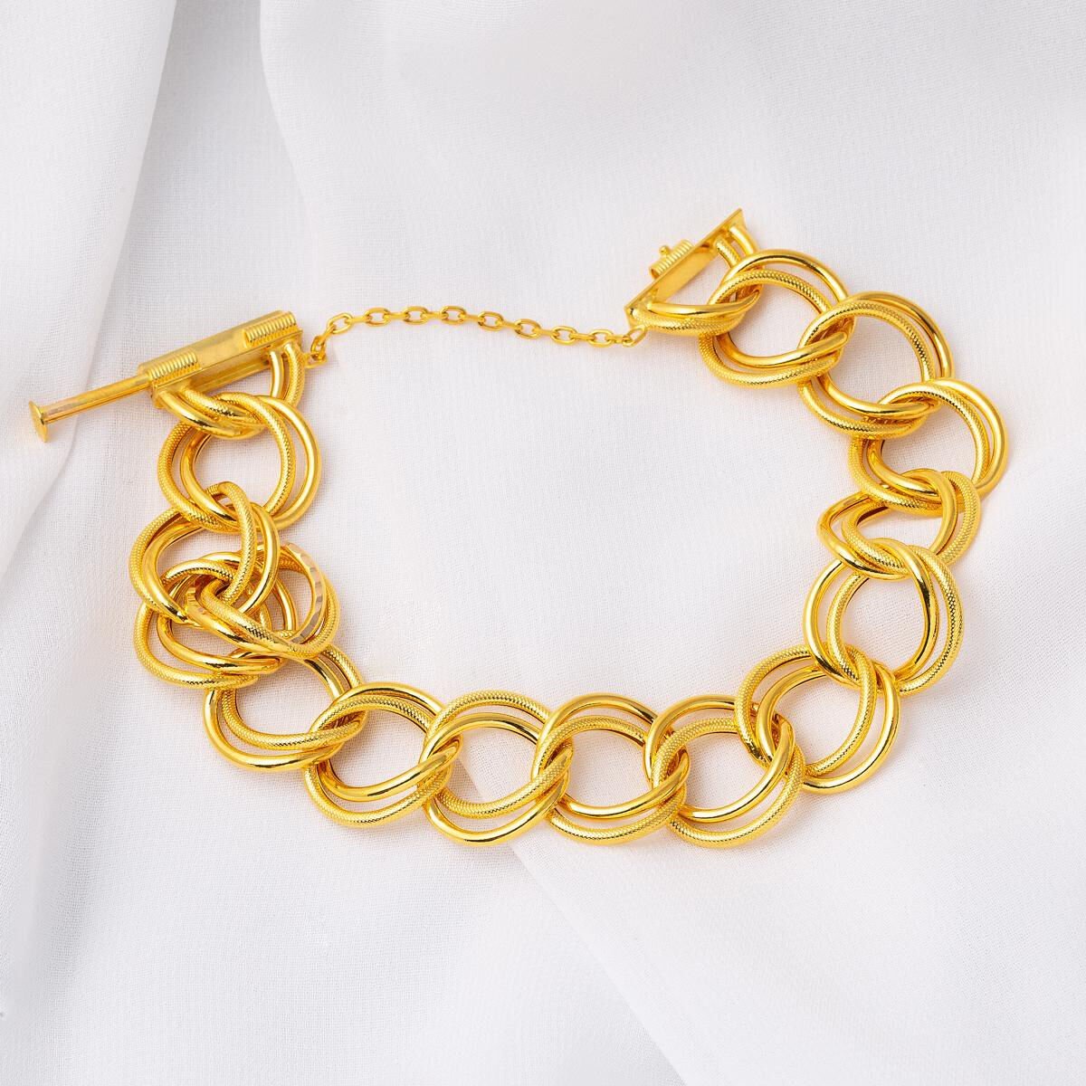 22 Ayar Çizgi Detaylı Kesim Samanyolu Altın Bileklik