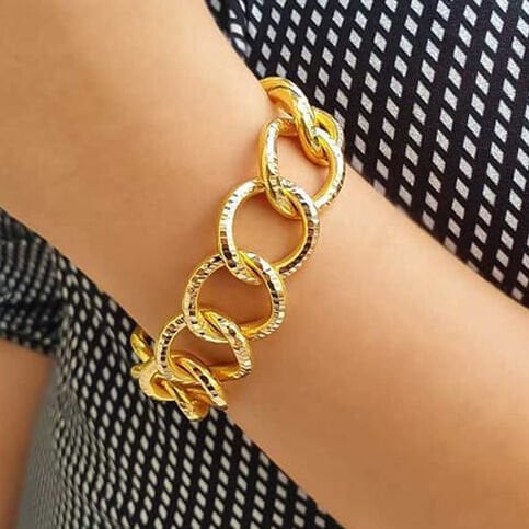 14 Ayar Halkalı Detaylı Çizgili Samanyolu Altın Bileklik