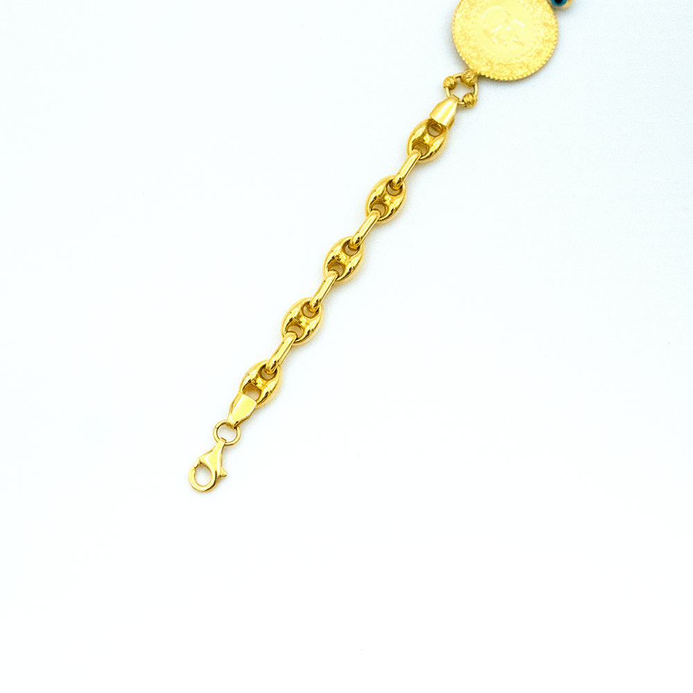 14 Ayar Nazar Boncuklu Liralı Altın Bileklik