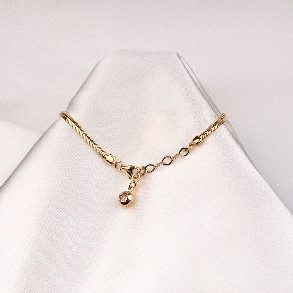 14 Ayar Balık Sırtı Zincirli Oval Detaylı Altın Bileklik