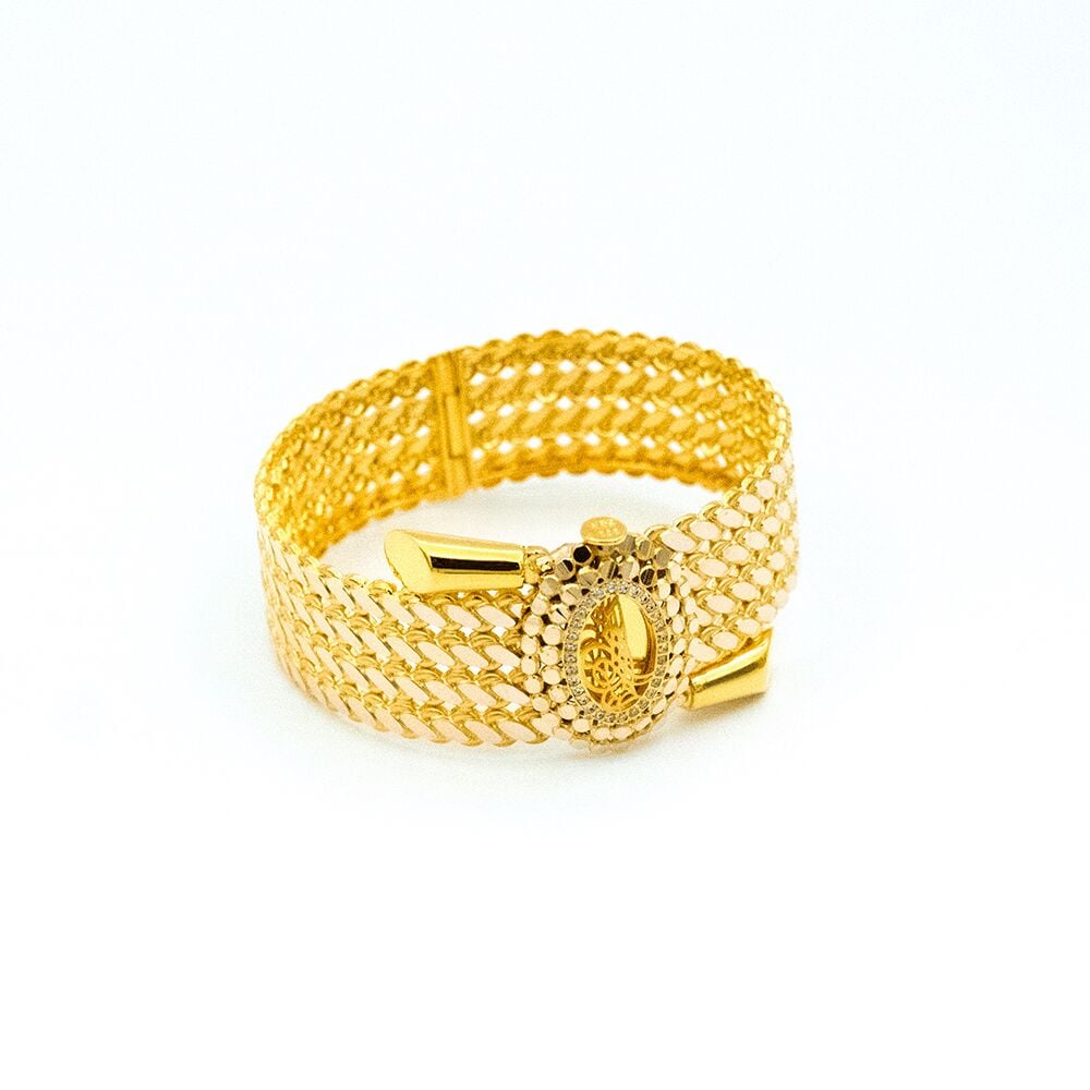 14 Ayar Sedir Harmanı Kelepçe Altın Bileklik