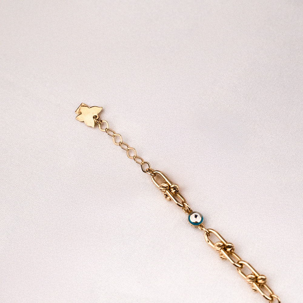 14 Ayar Ataç Zincirli Nazar Boncuklu Altın Bileklik