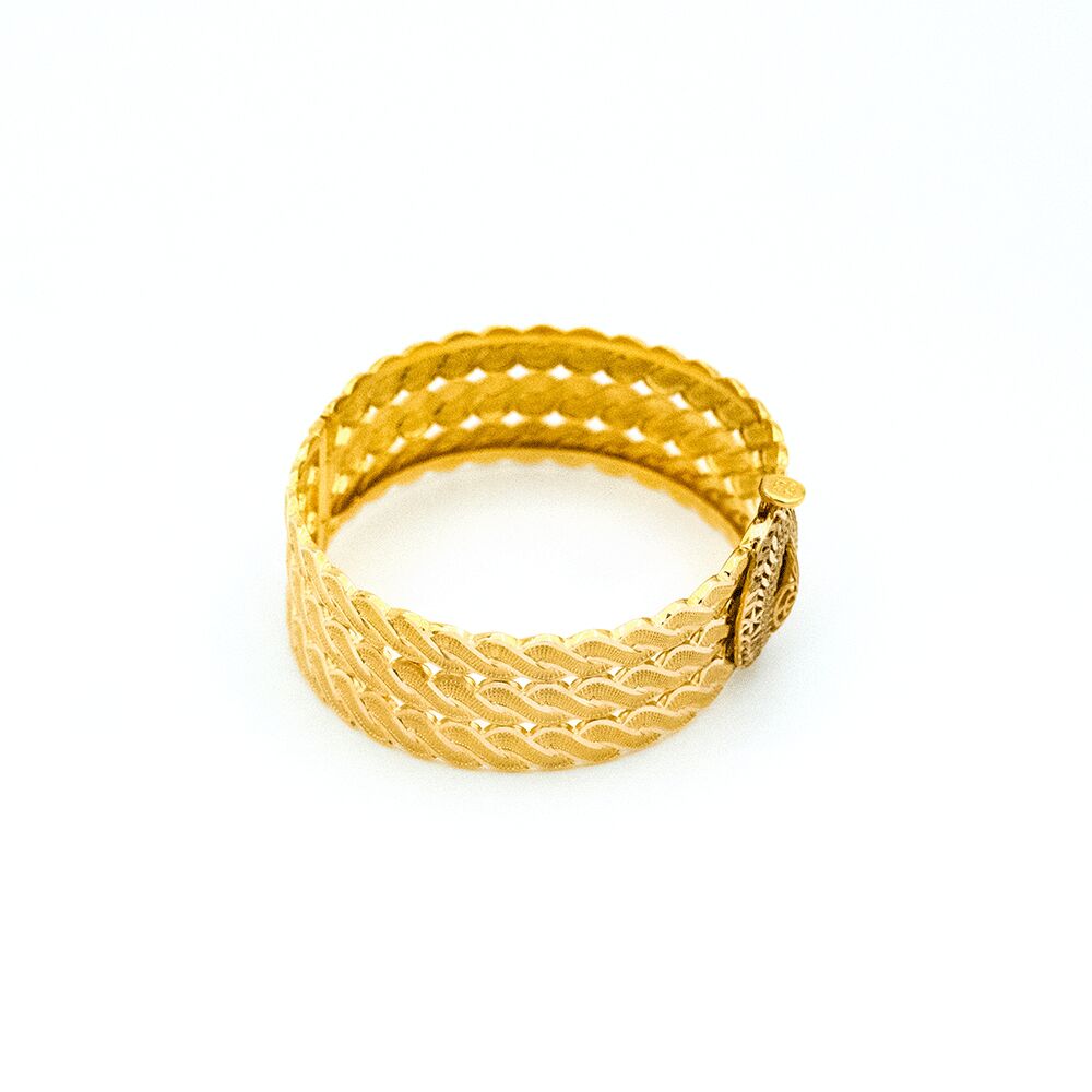 14 Ayar Parıltılı Detaylı Kelepçe Altın Bileklik
