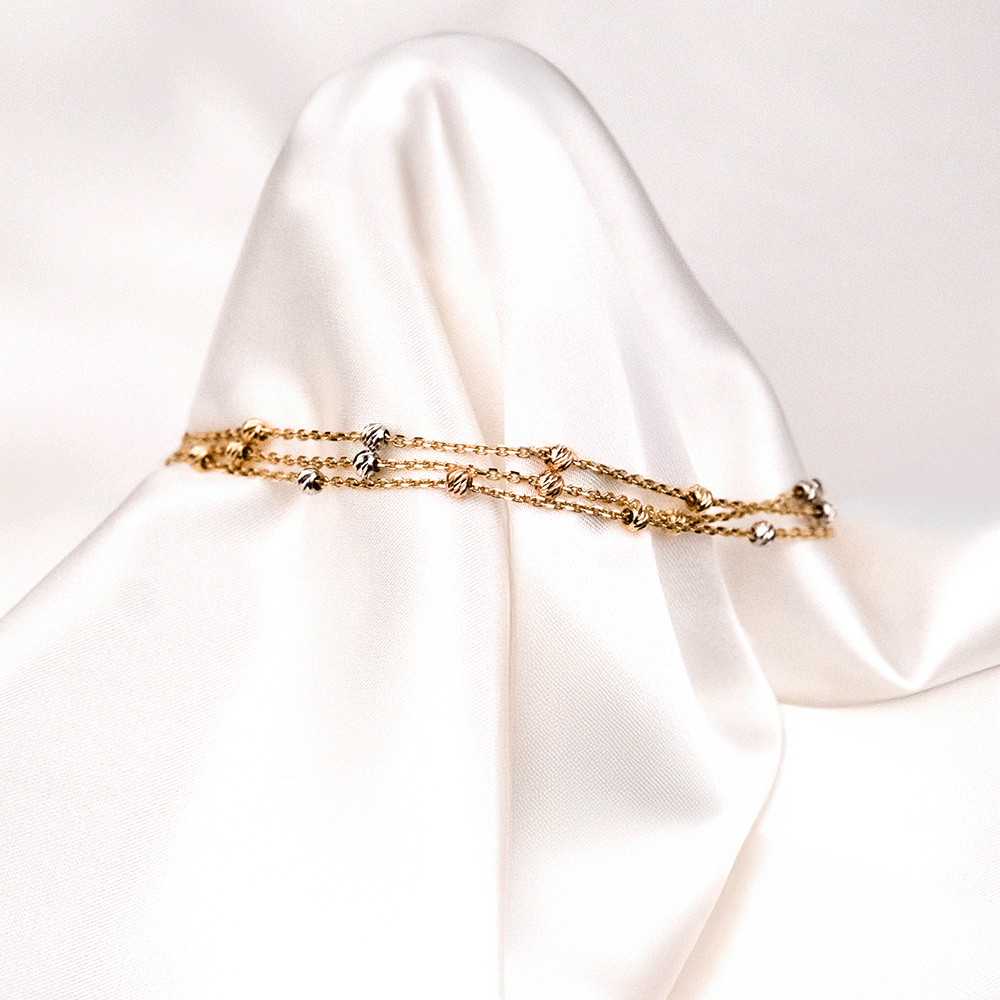 14 Ayar Üç Sıra Zincirli Dorika Toplu Altın Bileklik