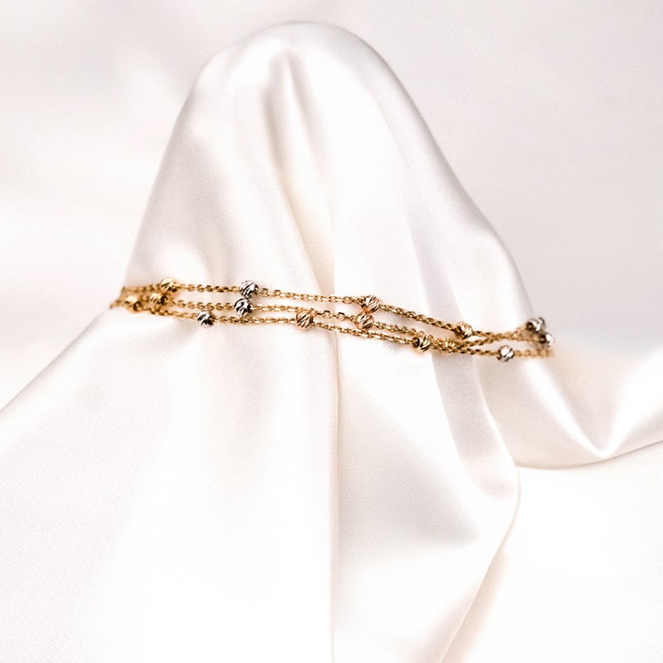 14 Ayar Üç Sıra Zincirli Dorika Toplu Altın Bileklik