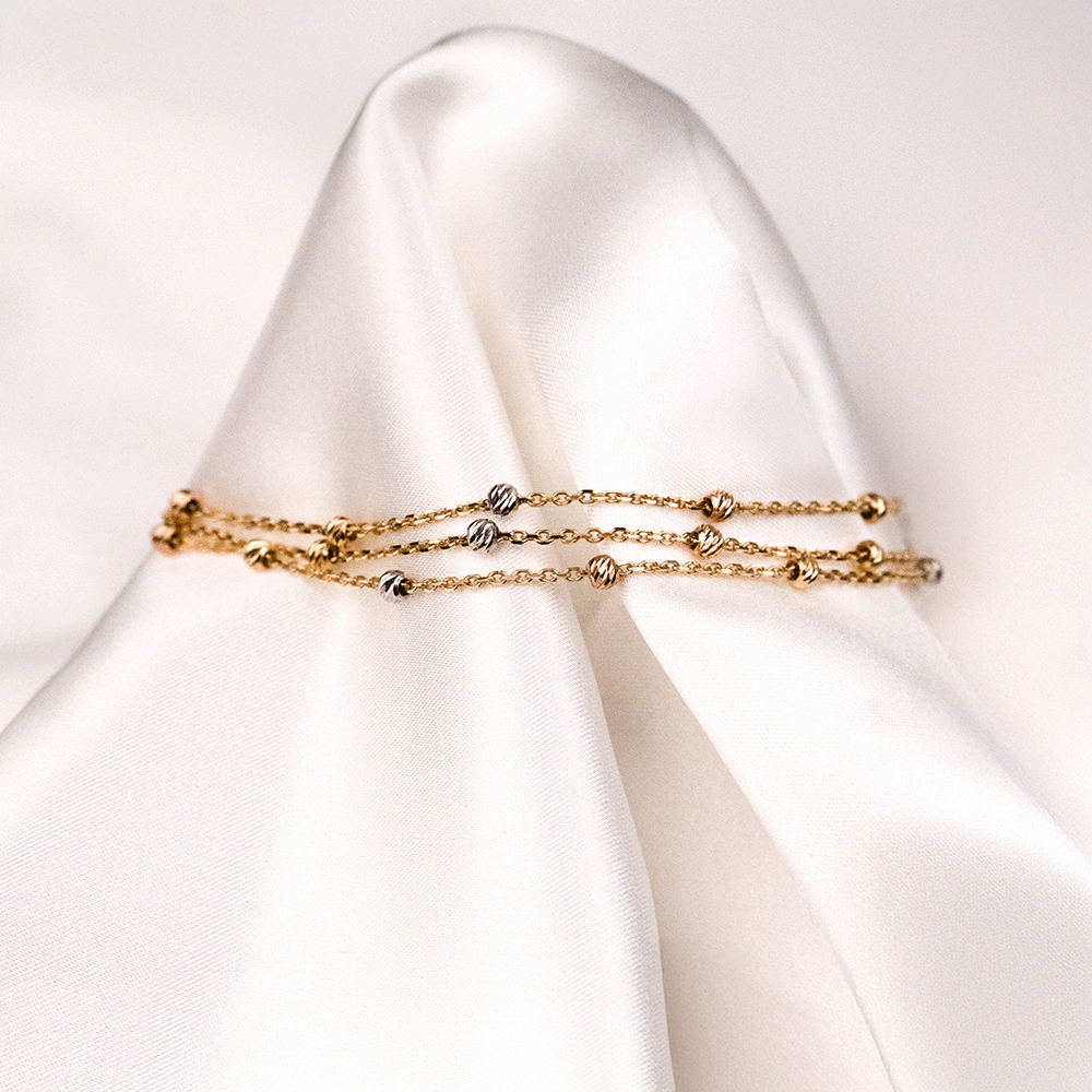 14 Ayar Üç Sıra Zincirli Dorika Toplu Altın Bileklik