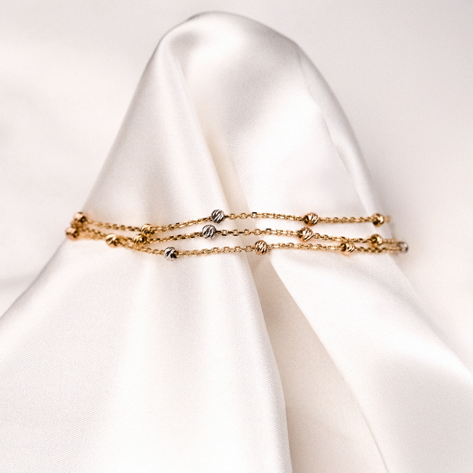 14 Ayar Üç Sıra Zincirli Dorika Toplu Altın Bileklik