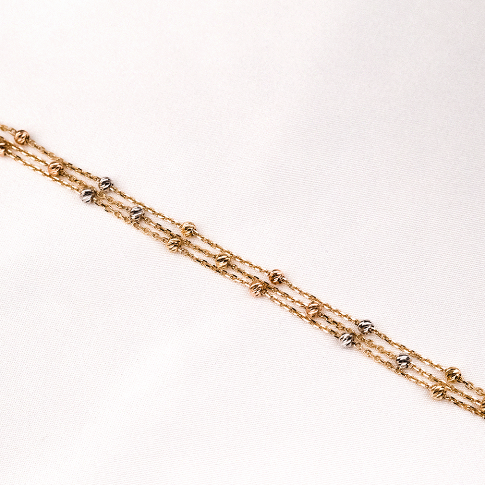 14 Ayar Üç Sıra Zincirli Dorika Toplu Altın Bileklik