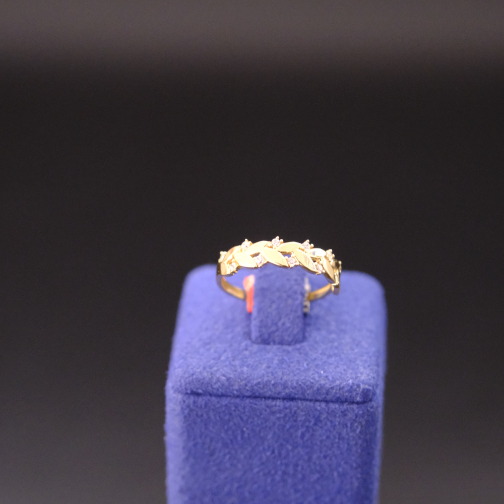 14 Ayar Işıltılı Defne Dalı Tasarım Altın Yüzük