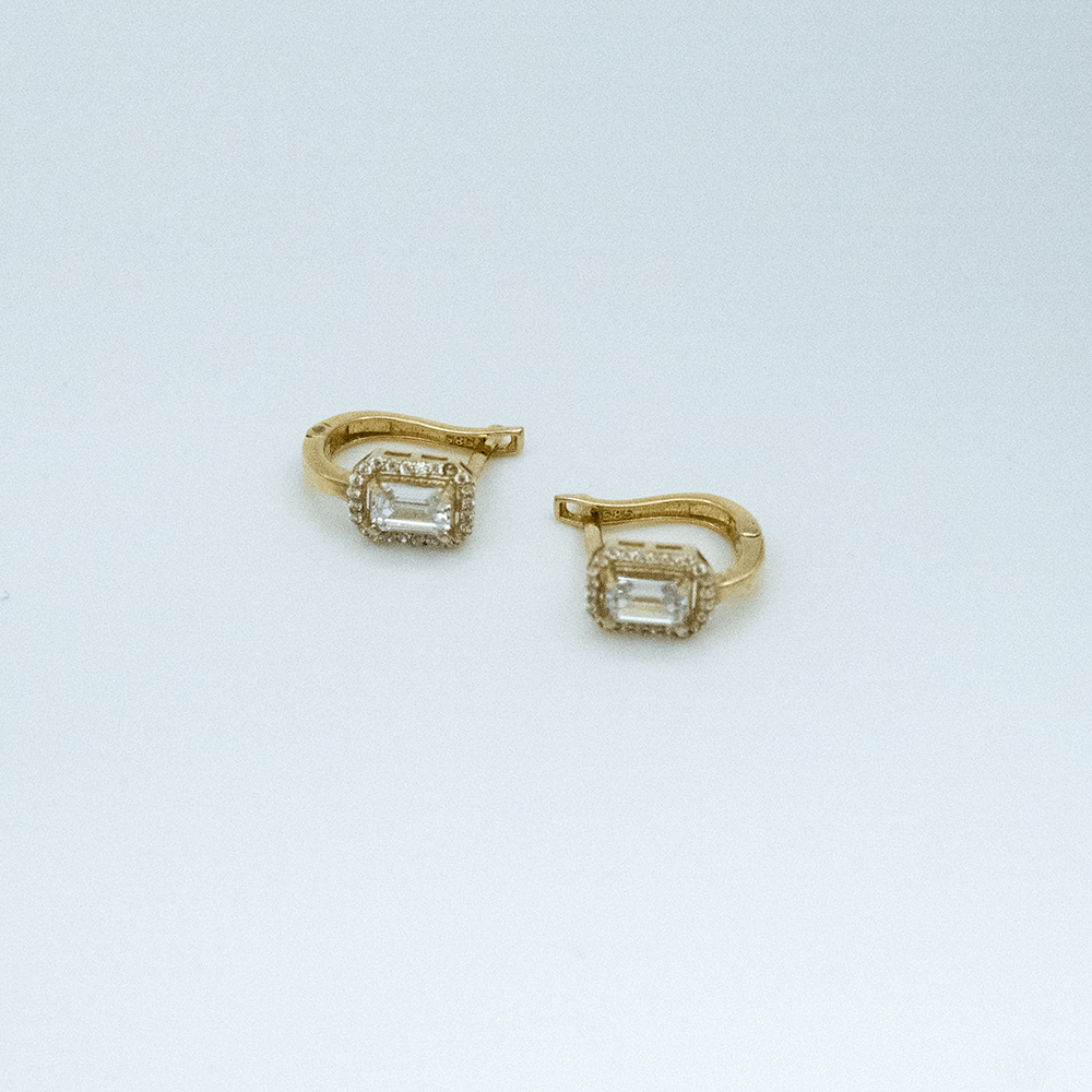 14 Ayar Taşlı Kenarlı Altın Küpe