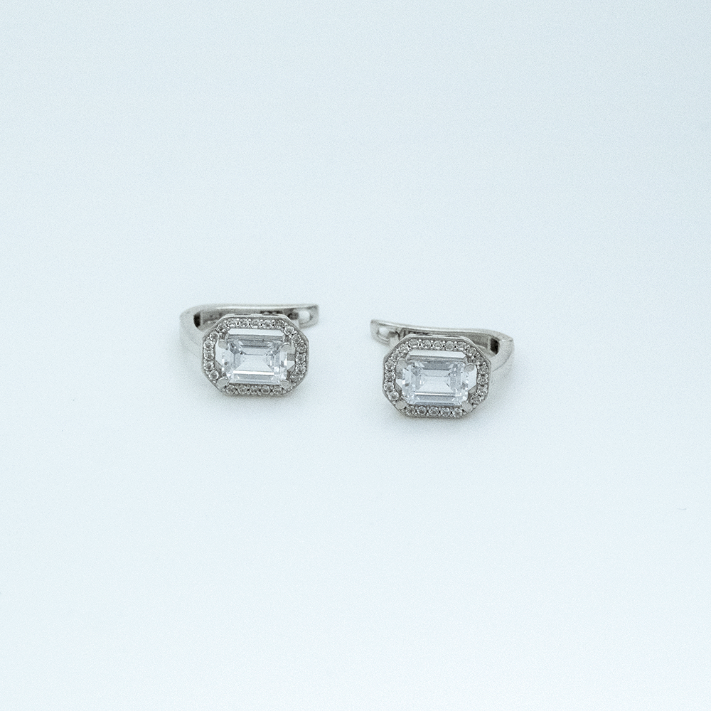 14 Ayar Kenarlı Beyaz Altın Küpe