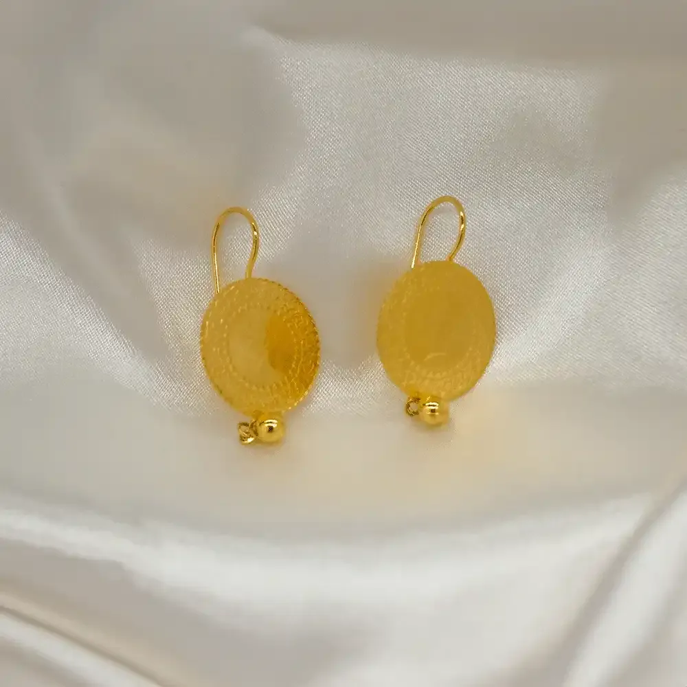 14 Ayar Çeyrek Liralı Top Sallantılı Altın Küpe