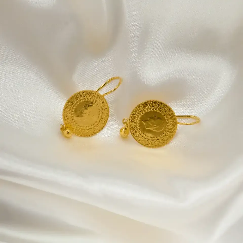 14 Ayar Çeyrek Liralı Küpe Top Sallantılı Altın Küpe