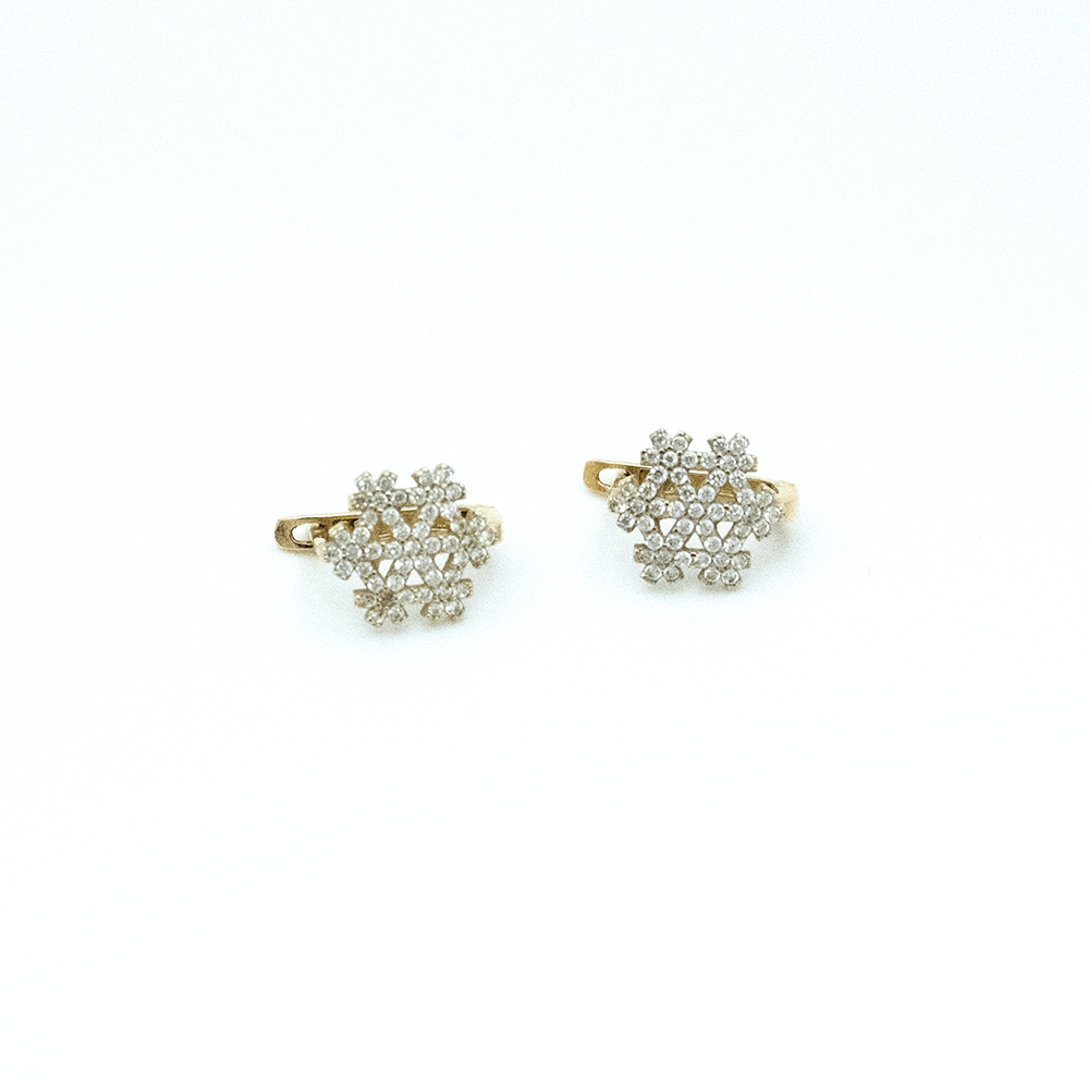 14 Ayar Taşlı Kar Tanesi Detaylı Altın Küpe