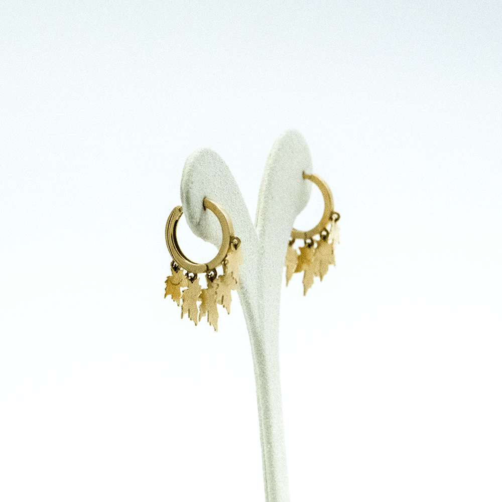 14 Ayar Sonbahar Yaprağı Altın Küpe