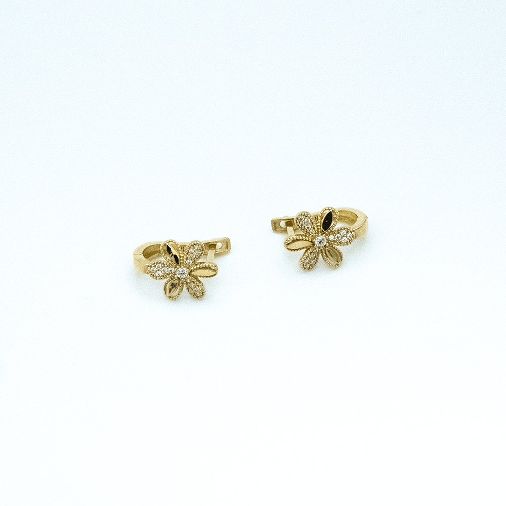 14 Ayar Taşlı Çiçek Altın Küpe