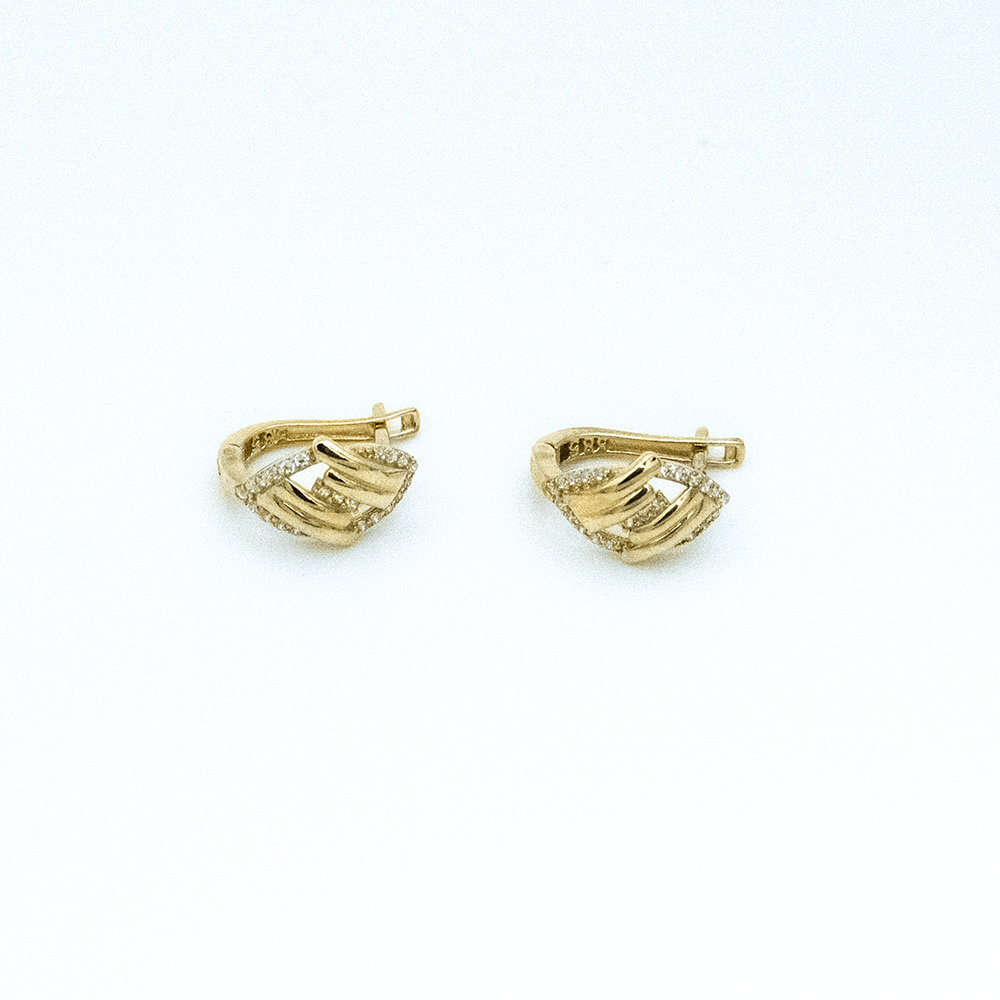 14 Ayar Ayrıntılı Kesim Taşlı Altın Küpe