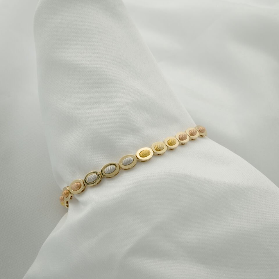 14 Ayar Oval Sıralı Detaylı Altın Bileklik