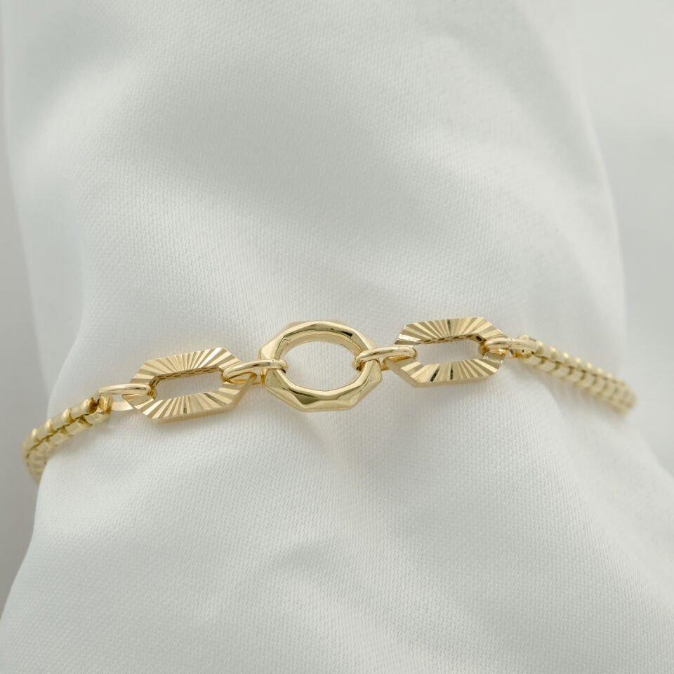 14 Ayar Parıltılı Oval Altın Bileklik