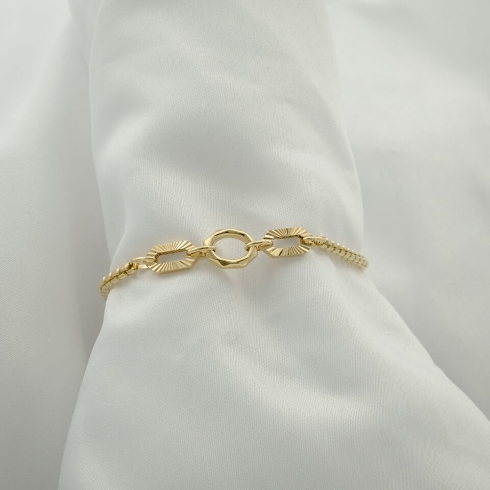 14 Ayar Parıltılı Oval Altın Bileklik
