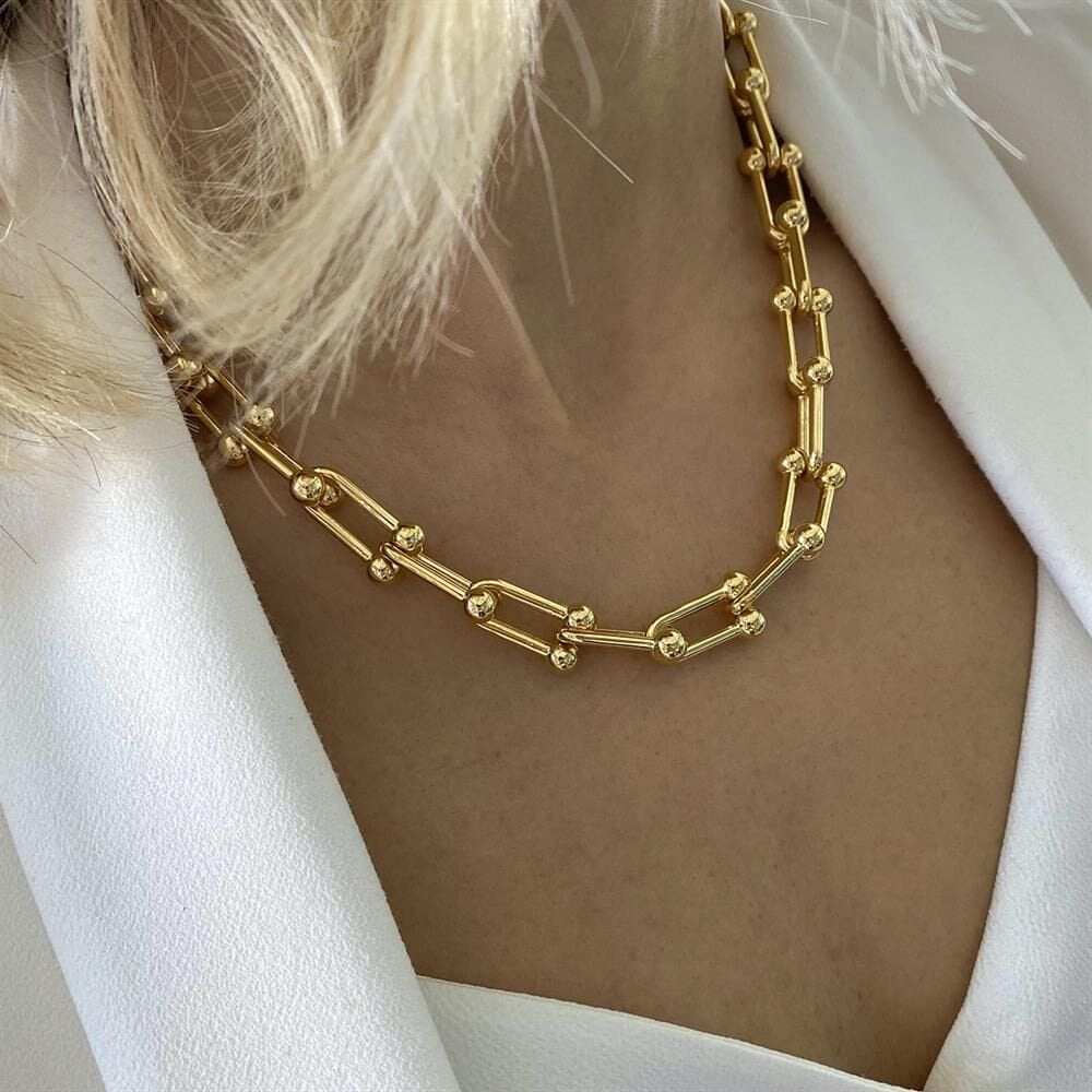 14 Ayar Kalın Ataç Ucu Toplu Altın Kolye