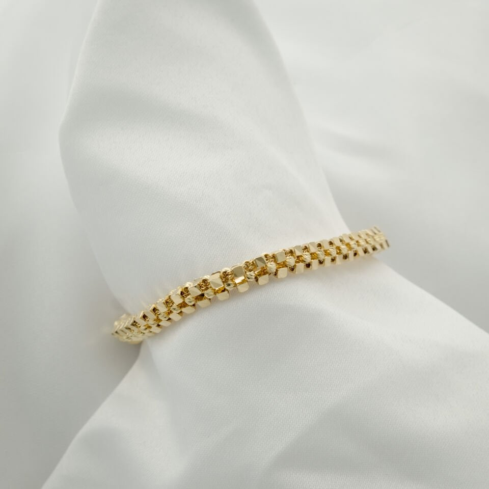 14 Ayar Kare Detaylı Sıra Altın Bileklik