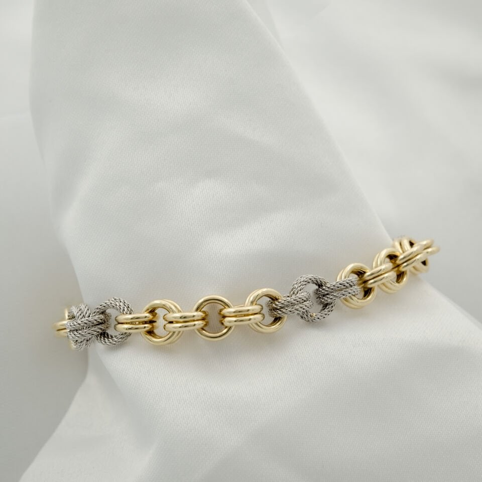 14 Ayar Çift Ataç Detaylı Sıralı Altın Bileklik