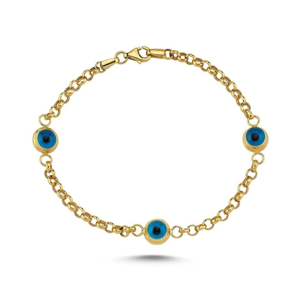 14 Ayar Üçlü Nazar Boncuk Detaylı Altın Bileklik